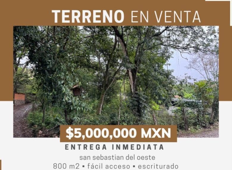 TERRENO EN SAN SEBASTIÁN DEL OESTE. JALISCO. DE 800 M2. LISTO A ESCRITURAR. - 1