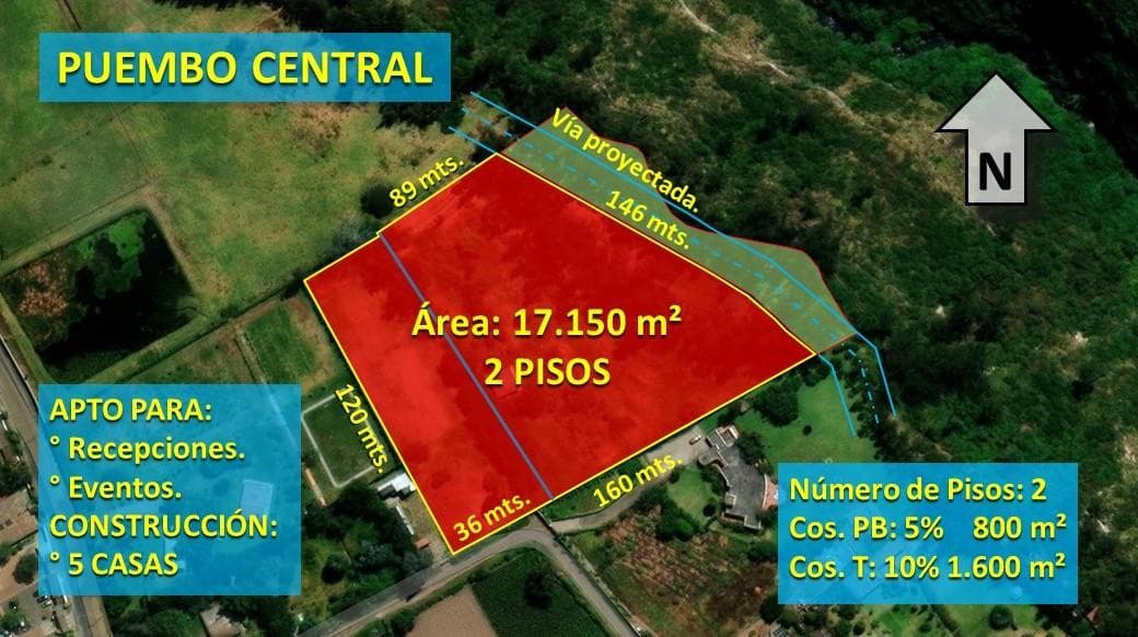 Venta terreno 17.000 m² en Puembo, factible construir 5 casas, con Regadío. - 1