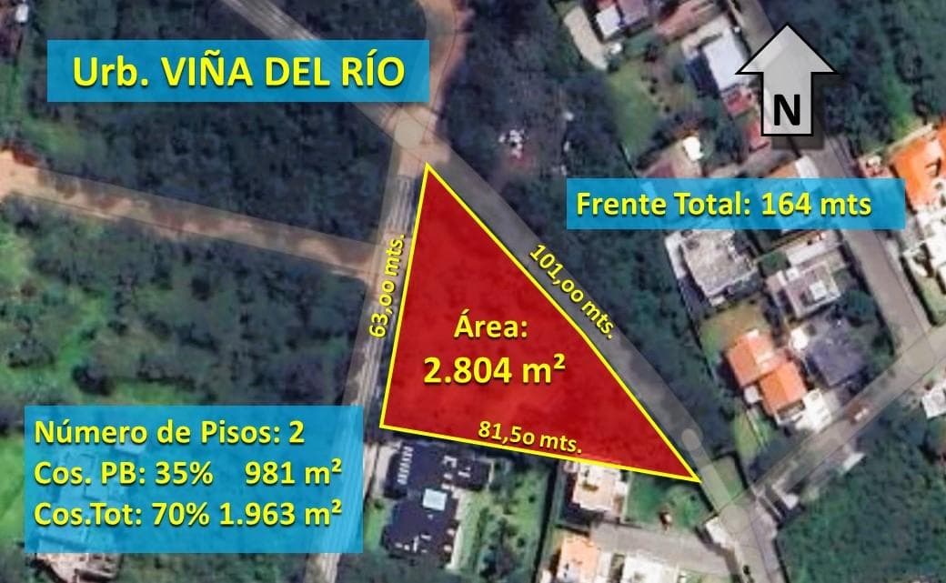 Venta Hermoso terreno en la Viña del Río, 2.804 m² apto para 3 casas nuevas. - 1
