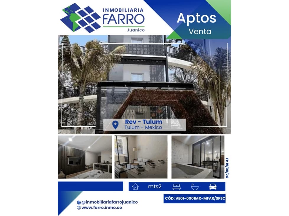 SE VENDE APTOS EN REV TULUM - MEXICO VE01-0001MX-MFAR/SPEC - 1