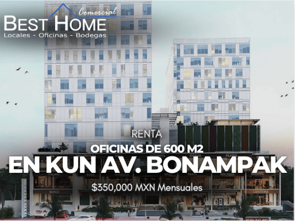 Se renta Oficina de 600m2 en coporativo av. Bonampak Kun Cancún - 1
