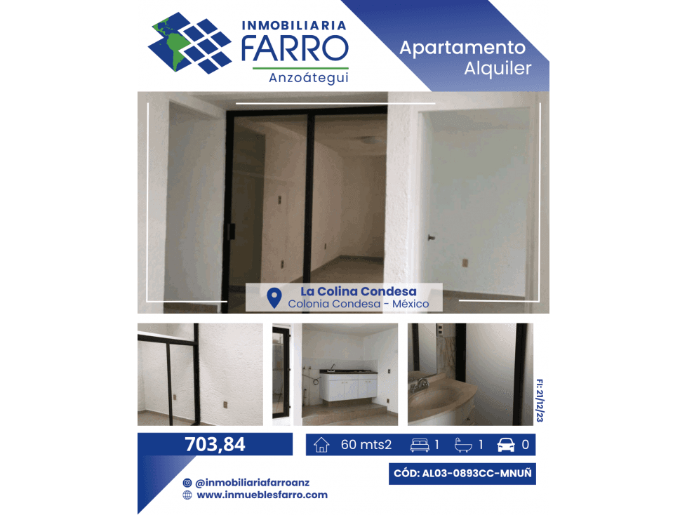 EN ALQUILER APARTAMENTO EN MEXICO AL03-0893CC-MNUÑ - 1