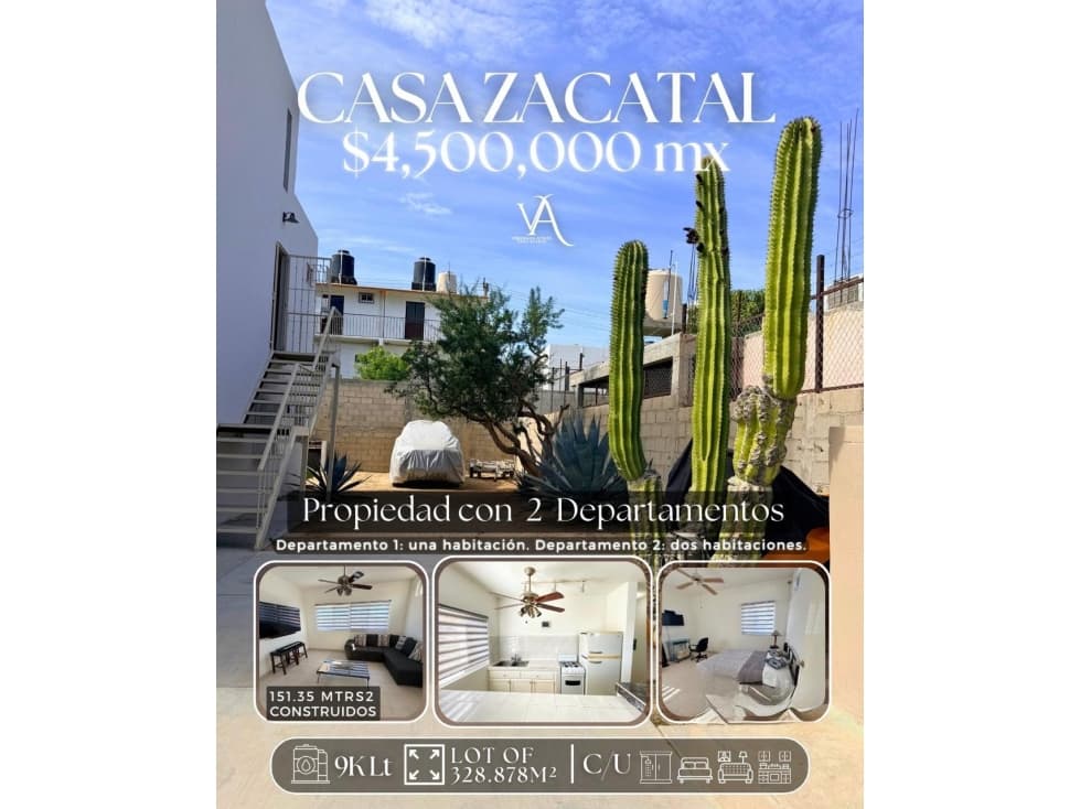 VENTA CASA ZACATAL SAN JOSE DEL CABO PROPIEDAD CON 2 DEPARTAMENTOS - 1
