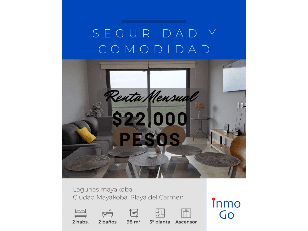 Departamento Renta Amueblado Laguna Mayakoba 2habitaciones $22mil - 1
