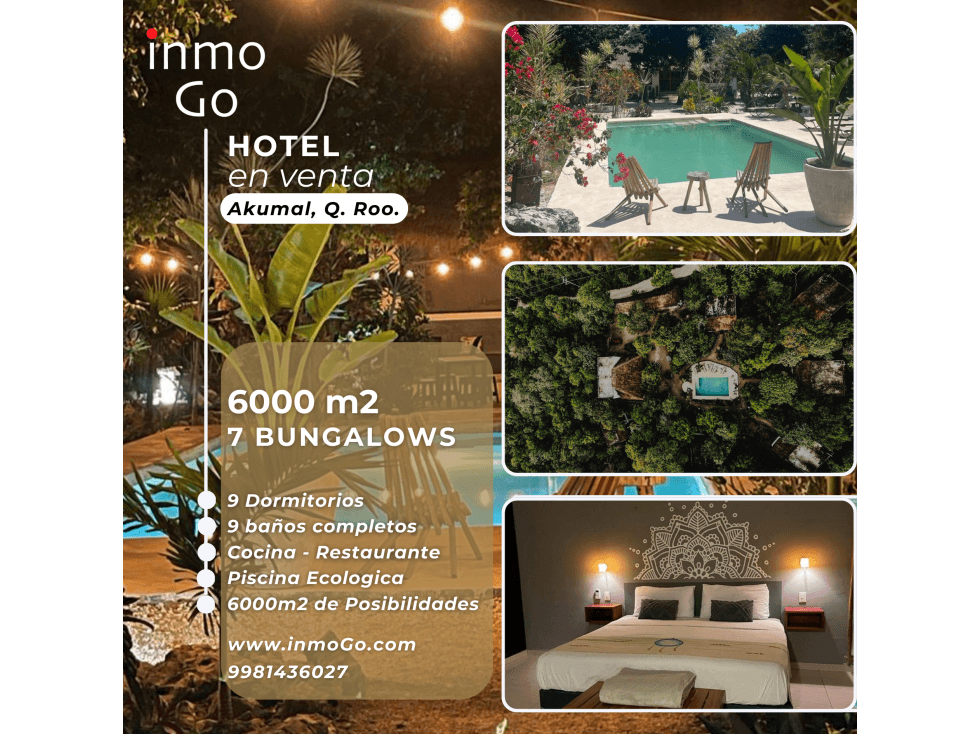 Venta, Villa Hotel, 7 Bungalows, Akumal. $1.9MDD, 6mil m2 - 1