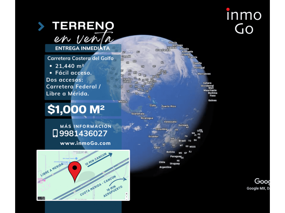 Venta Terreno, $21.5 MDP, Carretera Cancún-Mérida. Ejido V. Bonfil - 1