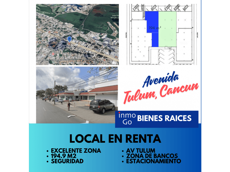 Renta Local Comercial Cancún, Av Tulum Sm 20 $67,900 mil + IVA 194.9m2 - 1