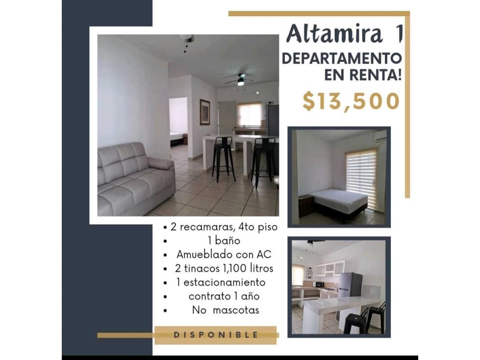 Altamira 1.Departamento en renta.$13.500 - 1