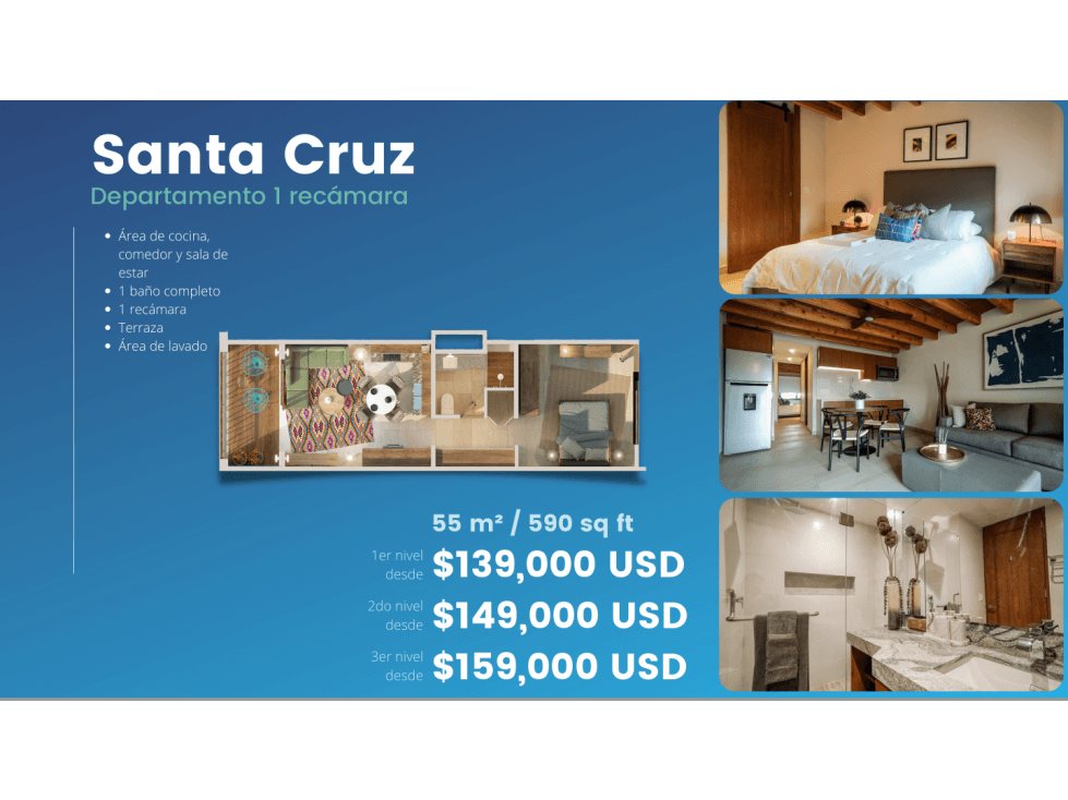 DEPARTAMENTO EN  PLAZA DEL MAR MODELO SANTA CRUZ 1 RECAMARA 1ER NIVEL - 1