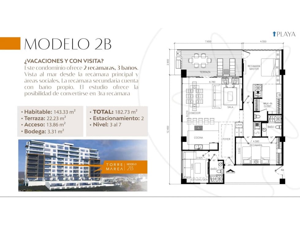 CONDOMINIO   EN VENTA EN TORRE MAREA, ENSENADA B. C,. DE 182.73 M2 - 1