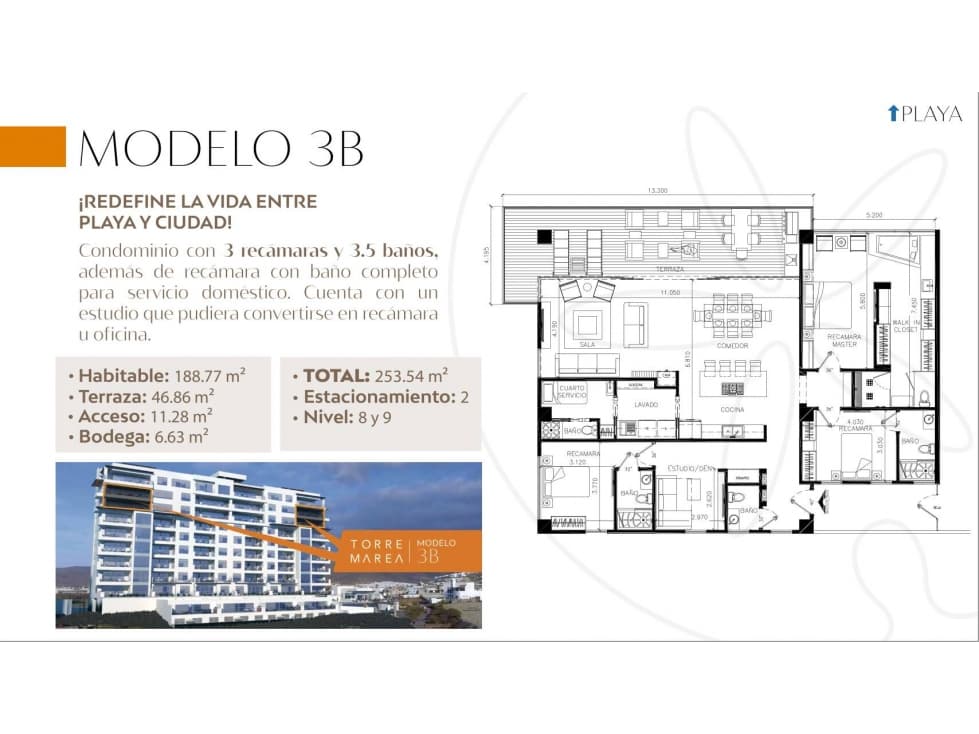 CONDOMINIO  EN VENTA EN TORRE MAREA, ENSENADA B. C,. DE 253.54 M2 - 1