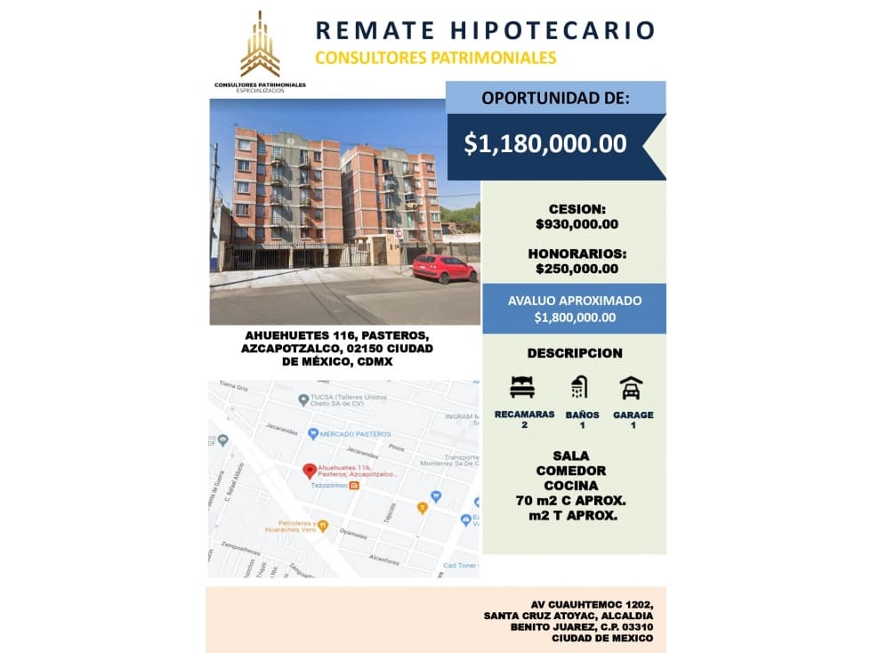 EXCELENTE DEPARTAMENTO YA ADJUDICADO EN COL. PASTEROS, CDMX - 1