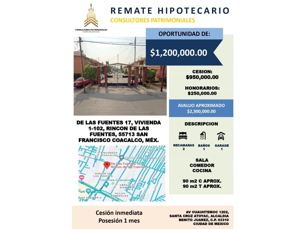 BONITA CASA DE RECUPERACION BANCARIA ADJUDICADA EN COACALCO, EDOMEX - 1