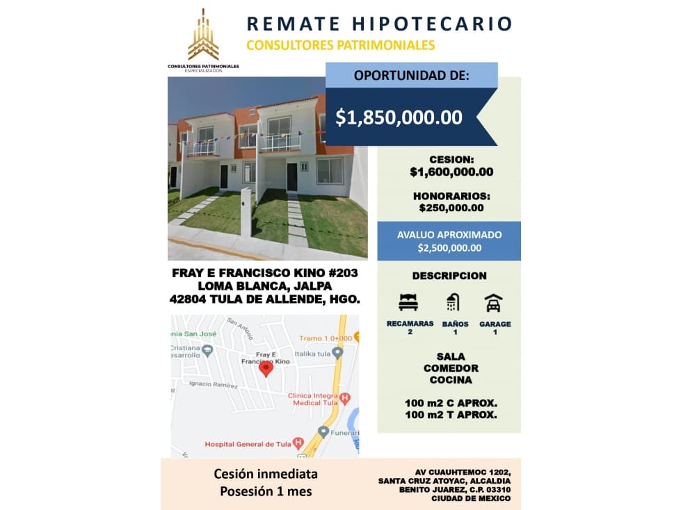 HERMOSA CASA YA ADJUDICADA EN LOMA BLANCA, TULA DE ALLENDE - 1