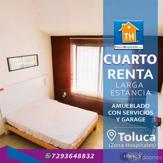 Renta Habitación Unipersonal en Toluca (zona Hospitales)/ Sólo LARGA ESTANCIA (mínimo 6 meses) / Amueblado, servicios y garage / $2,990 mes / Portón eléctrico/Privada Segura - 1