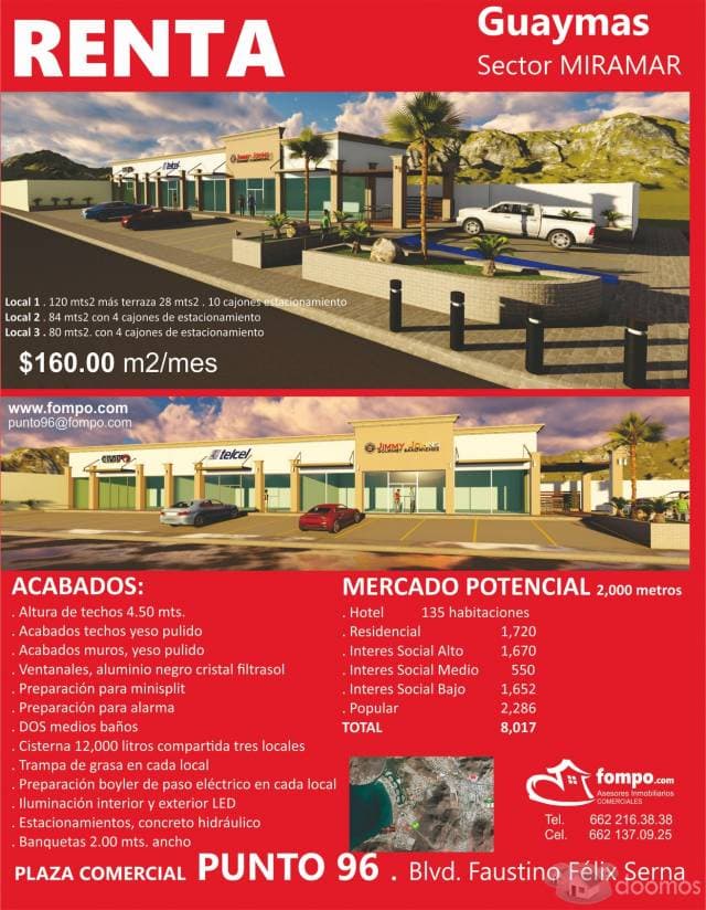 GUAYMAS . Renta . Local . Plaza Comercial Punto 96 . Blvd. Faustino Félix Serna . Sector Miramar - 1