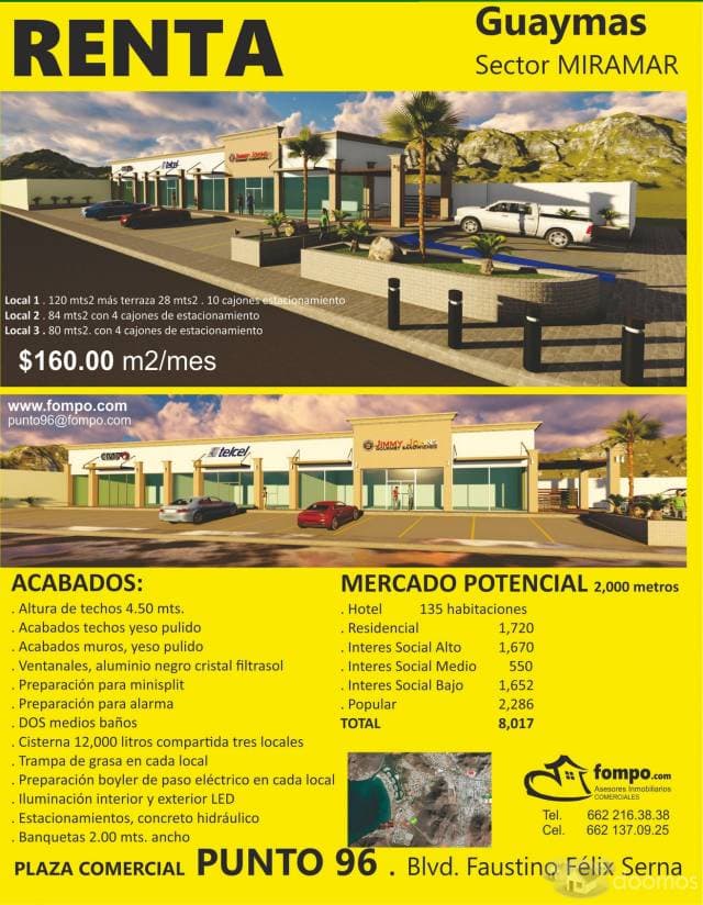 GUAYMAS . Renta . Local . Plaza Comercial Punto 96 . Blvd. Faustino Félix Serna . Sector Miramar - 1