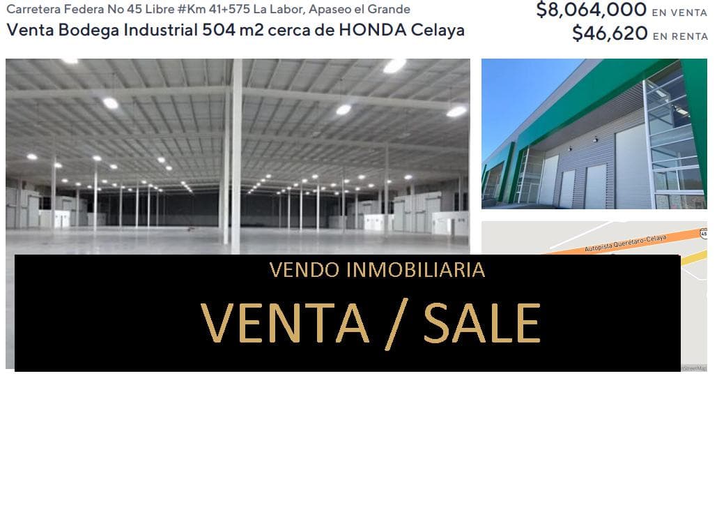 SE VENDE O RENTA BODEGA INDUSTRIAL EN APASEO EL GRANDE GTO. - 1