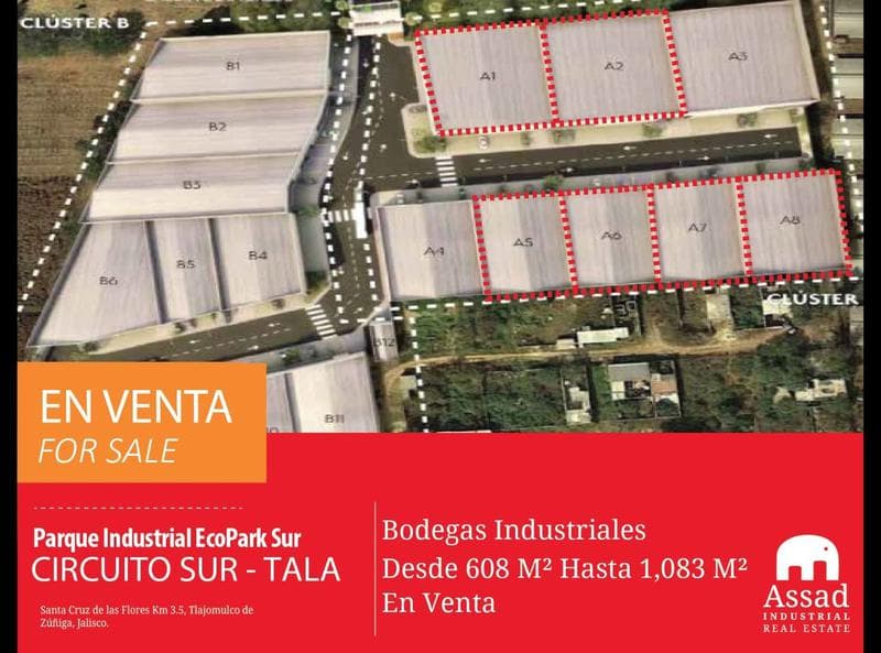 BODEGAS INDUSTRIALES EN VENTA - CIRCUITO METROPOLITANO SUR TALA / TLAJOMULCO - PARQUE INDUSTRIAL ECOPARK SUR - DESDE 608 HASTA 1083 M2 - 1