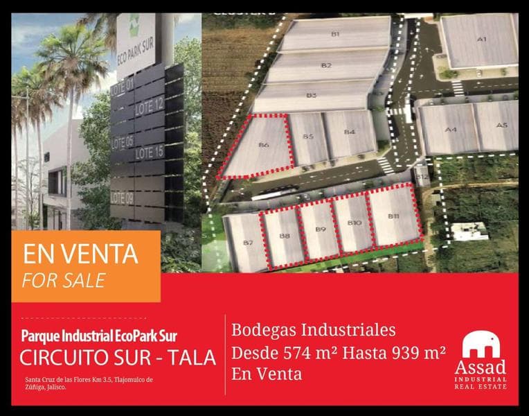 BODEGAS INDUSTRIALES EN VENTA - CIRCUITO METROPOLITANO SUR TALA / TLAJOMULCO - PARQUE INDUSTRIAL ECOPARK SUR - DESDE 554 HASTA 939 M2 - 1
