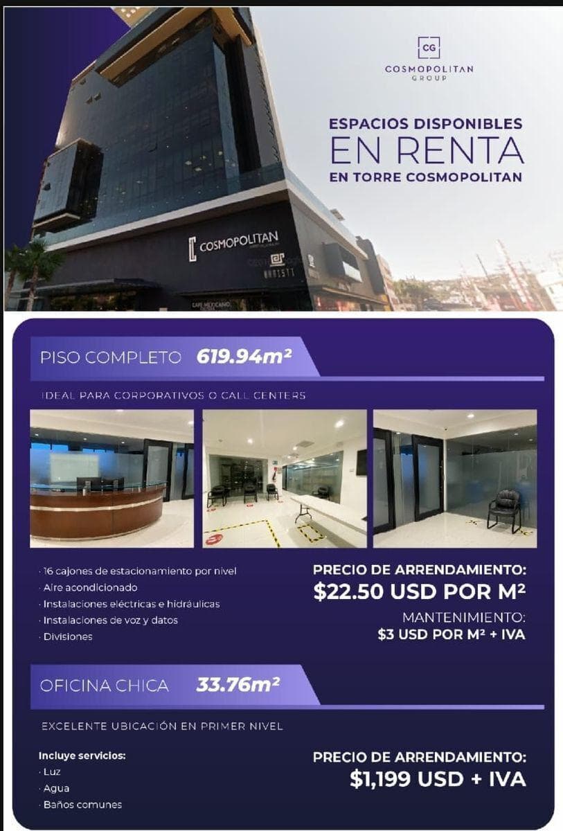 ESPACIOS EN RENTA DISPONIBLES EN TORRE COSMOPOLITAN - 1