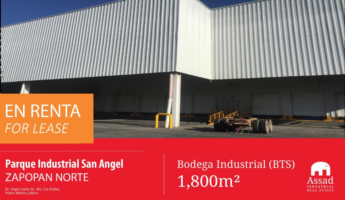 BODEGA EN RENTA ZAPOPAN NORTE 1,800 M2 EN PARQUE INDUSTRIAL SAN ANGEL - 1