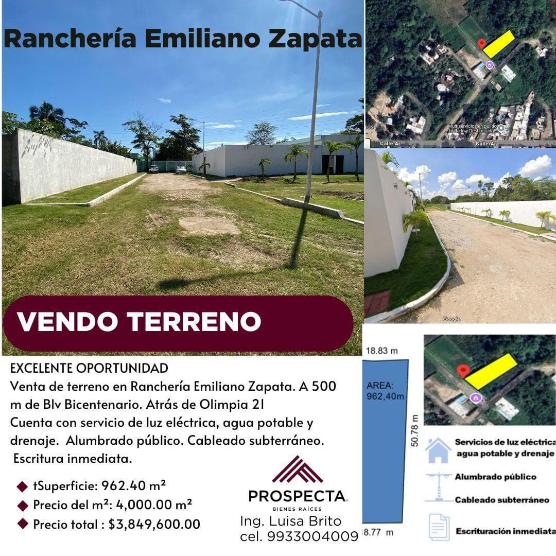 AMPLIO TERRENO EN VENTA EN RANCHERIA EMILIANO ZAPATA - 1