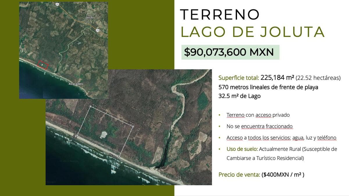 Terreno de 22.5 Ha con frente de playa a la venta en Joluta Guerrero. - 1
