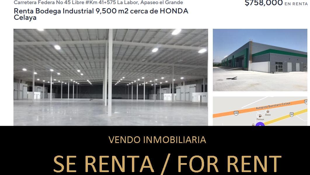 SE RENTA BODEGA INDUSTRIAL EN LA LABOR APASEO EL GRANDE GTO. - 1