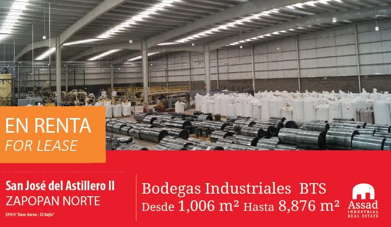 BODEGAS EN RENTA ZAPOPAN NORTE DESDE 1,862M2 HASTA 15,892M2 EN PARQUE SAN JOSE DEL ASTILLERO II - 1