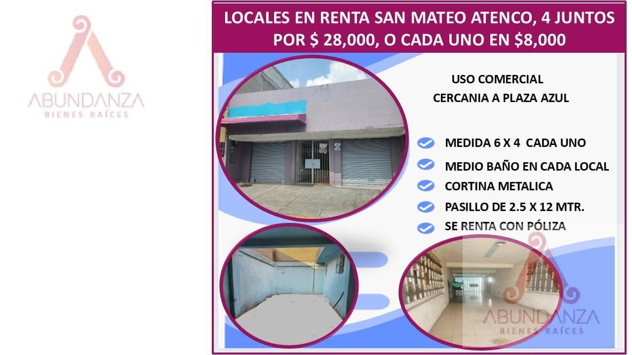 RENTA LOCALES COMERCIALES CERCA DE PLAZA AZUL SAN MATEO ATENCO - 1