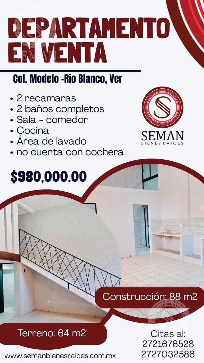 DEPARTAMENTO EN VENTA COL. MODELO RIO BLANCO, VERACRUZ - 1
