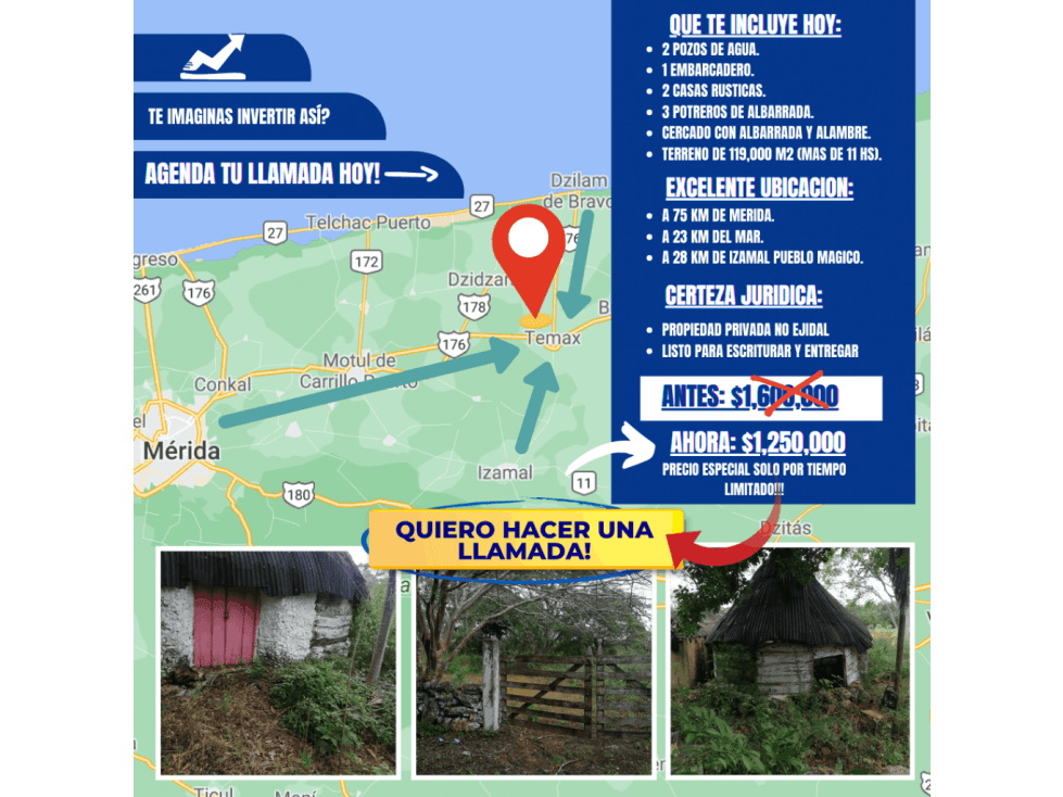 TERRENO EN VENTA CERCA DE MERIDA, MAR Y PUEBLO MAGICO - 1
